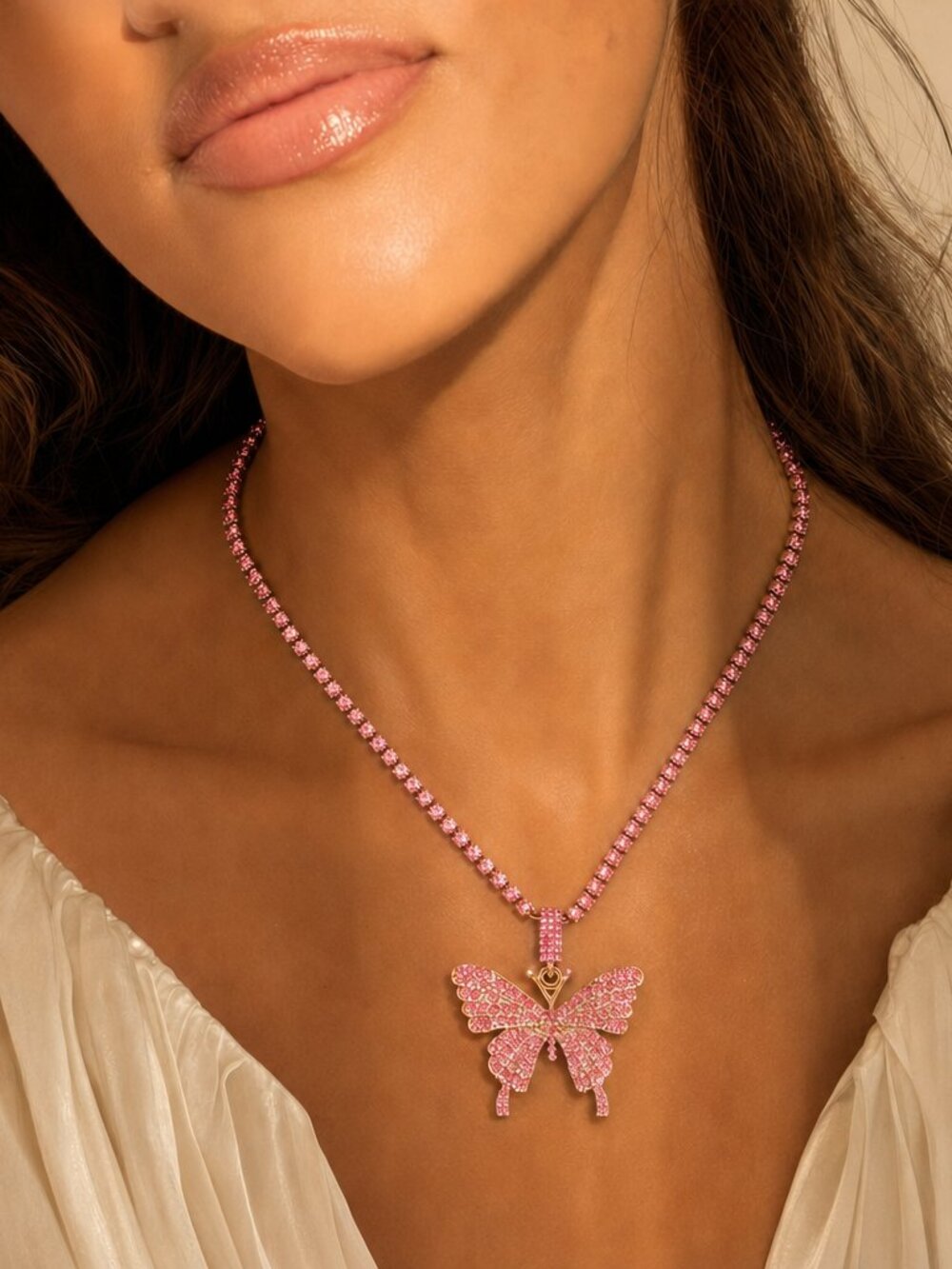 Betsey Johnson Sparkling Butterfly Pendant Necklace - Gold Tone